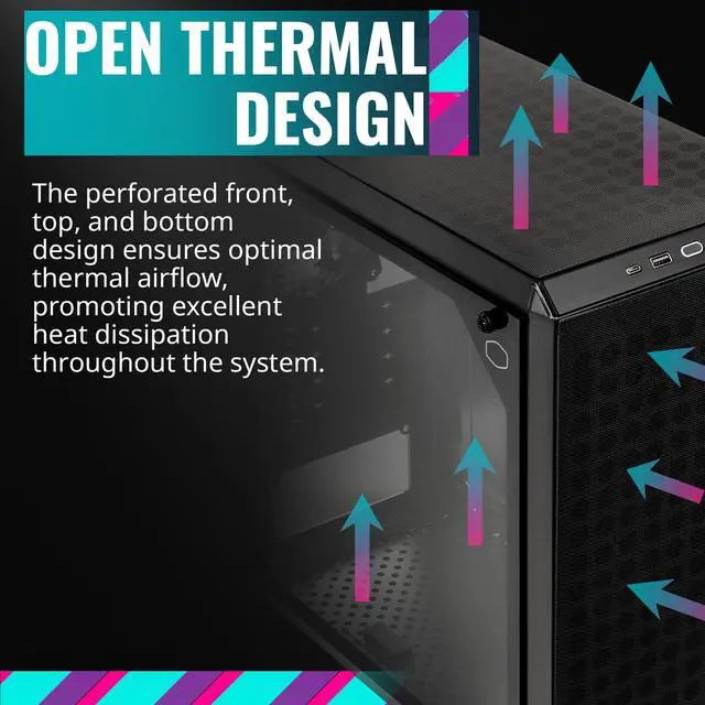 Alt view image 7 of 14 - Cooler Master Q300L V2 Micro-ATX Tower, Magnetic Patterned Dust Filter, USB 3.2 Gen 2x2 (20GB), Tempered Glass Panel, CPU Coolers Max 159mm, GPU Max 360mm, Fully Ventilated Airflow (Q300LV2-KGNN-S00)