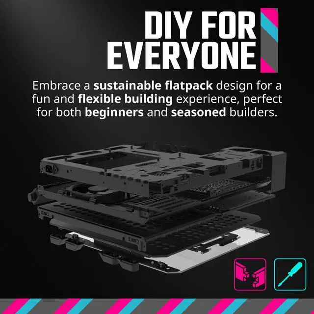 Alt view image 10 of 16 - Cooler Master QUBE 500 Flatpack Black Small High Airflow Mid-Tower ATX Customizable Gaming PC Case, Tempered Glass, Vertical GPU Mount, USB-C, Carrying Handle, Gem Mini (Q500-KGNN-S00)
