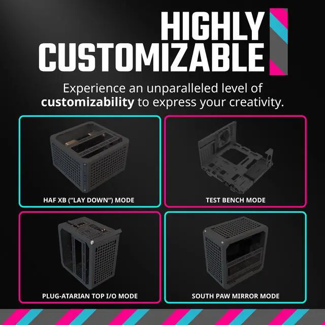 Alt view image 11 of 16 - Cooler Master QUBE 500 Flatpack Black Small High Airflow Mid-Tower ATX Customizable Gaming PC Case, Tempered Glass, Vertical GPU Mount, USB-C, Carrying Handle, Gem Mini (Q500-KGNN-S00)