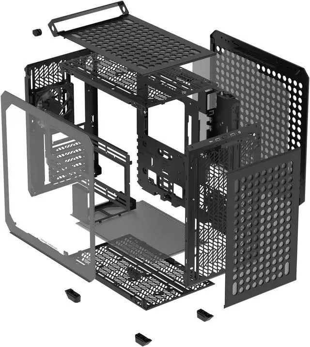 Alt view image 8 of 16 - Cooler Master QUBE 500 Flatpack Black Small High Airflow Mid-Tower ATX Customizable Gaming PC Case, Tempered Glass, Vertical GPU Mount, USB-C, Carrying Handle, Gem Mini (Q500-KGNN-S00)