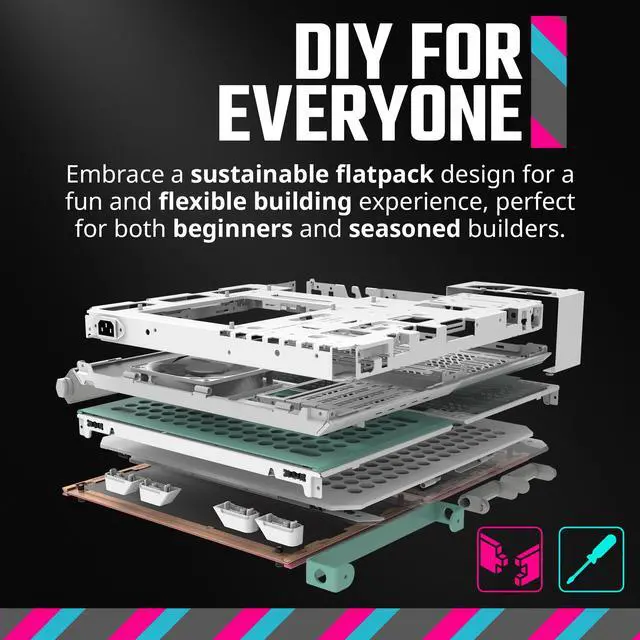 Alt view image 10 of 17 - Cooler Master QUBE 500 Flatpack Macaron Small High Airflow Mid-Tower ATX Customizable Gaming PC Case, Mint, Pink, Cream, Tempered Glass, Vertical GPU Mount, USB-C, Carrying Handle, Gem Mini (Q500-DGNN-S00)
