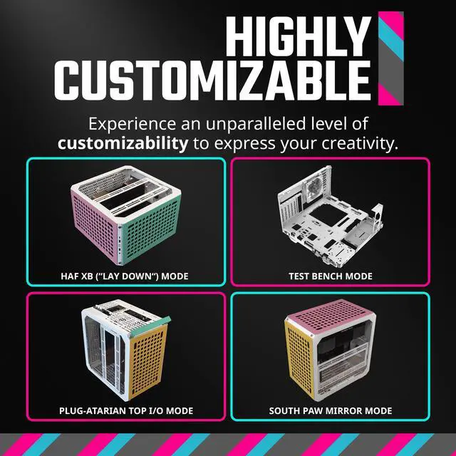 Alt view image 11 of 17 - Cooler Master QUBE 500 Flatpack Macaron Small High Airflow Mid-Tower ATX Customizable Gaming PC Case, Mint, Pink, Cream, Tempered Glass, Vertical GPU Mount, USB-C, Carrying Handle, Gem Mini (Q500-DGNN-S00)