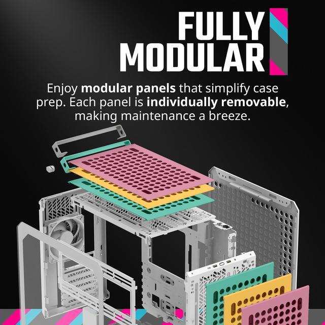 Alt view image 12 of 17 - Cooler Master QUBE 500 Flatpack Macaron Small High Airflow Mid-Tower ATX Customizable Gaming PC Case, Mint, Pink, Cream, Tempered Glass, Vertical GPU Mount, USB-C, Carrying Handle, Gem Mini (Q500-DGNN-S00)