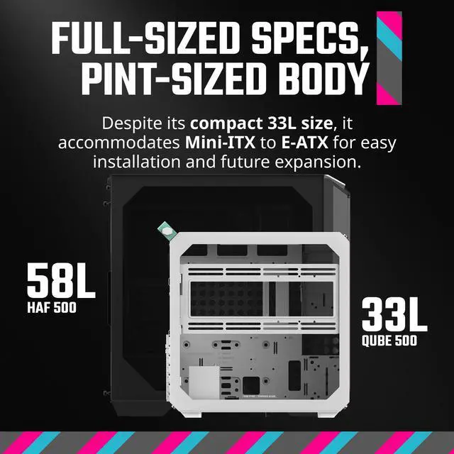 Alt view image 13 of 17 - Cooler Master QUBE 500 Flatpack Macaron Small High Airflow Mid-Tower ATX Customizable Gaming PC Case, Mint, Pink, Cream, Tempered Glass, Vertical GPU Mount, USB-C, Carrying Handle, Gem Mini (Q500-DGNN-S00)