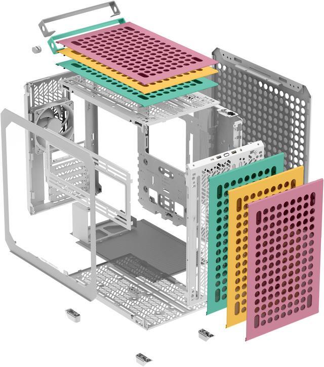 Alt view image 2 of 17 - Cooler Master QUBE 500 Flatpack Macaron Small High Airflow Mid-Tower ATX Customizable Gaming PC Case, Mint, Pink, Cream, Tempered Glass, Vertical GPU Mount, USB-C, Carrying Handle, Gem Mini (Q500-DGNN-S00)