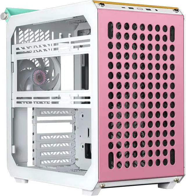 Alt view image 5 of 17 - Cooler Master QUBE 500 Flatpack Macaron Small High Airflow Mid-Tower ATX Customizable Gaming PC Case, Mint, Pink, Cream, Tempered Glass, Vertical GPU Mount, USB-C, Carrying Handle, Gem Mini (Q500-DGNN-S00)