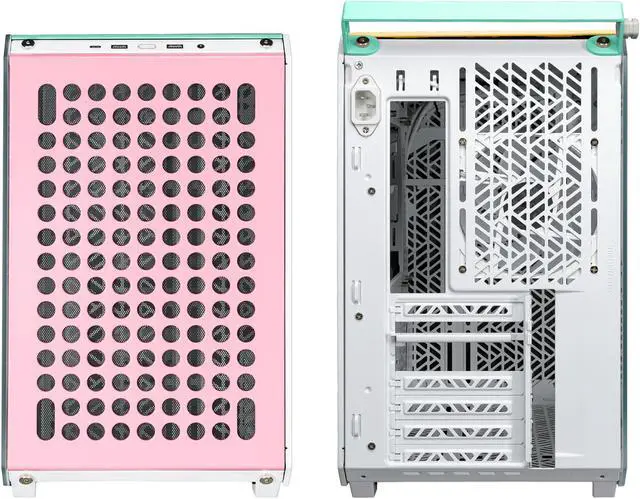 Alt view image 4 of 17 - Cooler Master QUBE 500 Flatpack Macaron Small High Airflow Mid-Tower ATX Customizable Gaming PC Case, Mint, Pink, Cream, Tempered Glass, Vertical GPU Mount, USB-C, Carrying Handle, Gem Mini (Q500-DGNN-S00)