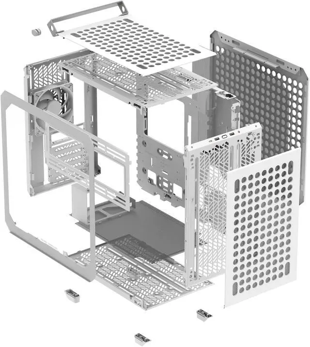 Alt view image 9 of 17 - Cooler Master QUBE 500 Flatpack White Small High Airflow Mid-Tower ATX Customizable Gaming PC Case, Tempered Glass, Vertical GPU Mount, USB-C, Carrying Handle, Gem Mini (Q500-WGNN-S00)