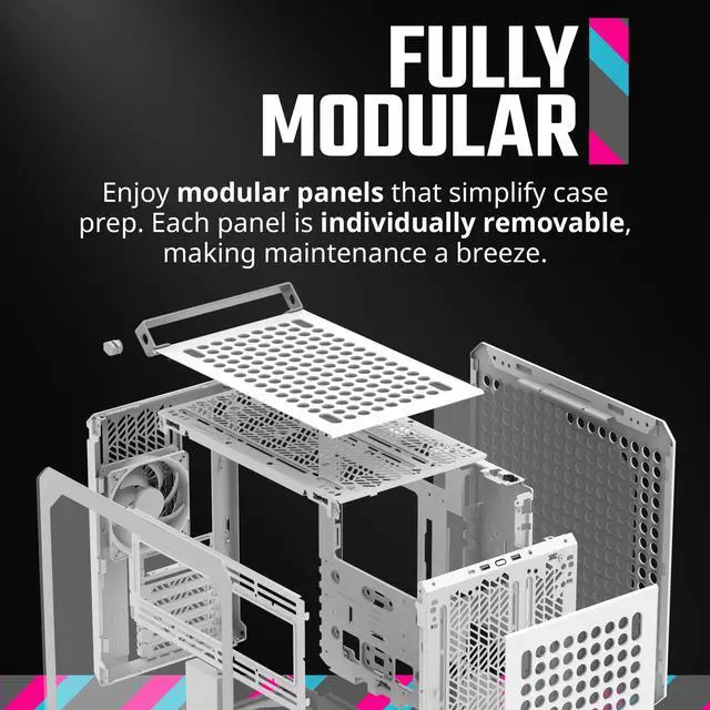Alt view image 10 of 17 - Cooler Master QUBE 500 Flatpack White Small High Airflow Mid-Tower ATX Customizable Gaming PC Case, Tempered Glass, Vertical GPU Mount, USB-C, Carrying Handle, Gem Mini (Q500-WGNN-S00)