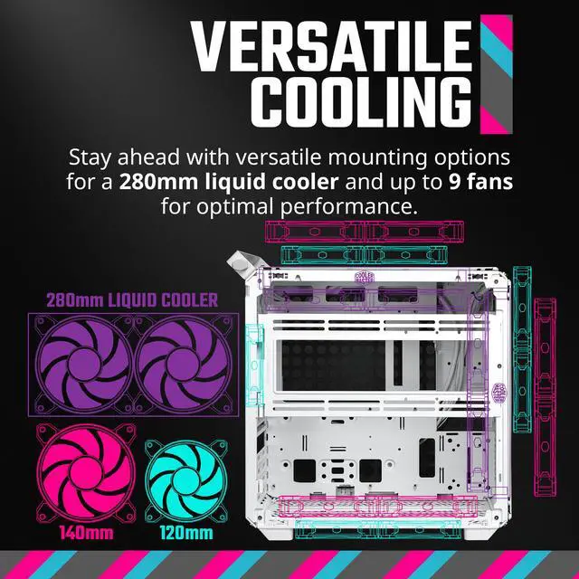 Alt view image 13 of 17 - Cooler Master QUBE 500 Flatpack White Small High Airflow Mid-Tower ATX Customizable Gaming PC Case, Tempered Glass, Vertical GPU Mount, USB-C, Carrying Handle, Gem Mini (Q500-WGNN-S00)