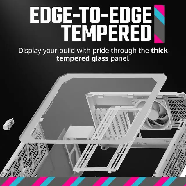 Alt view image 15 of 17 - Cooler Master QUBE 500 Flatpack White Small High Airflow Mid-Tower ATX Customizable Gaming PC Case, Tempered Glass, Vertical GPU Mount, USB-C, Carrying Handle, Gem Mini (Q500-WGNN-S00)