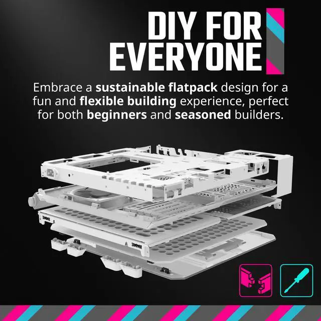 Alt view image 16 of 17 - Cooler Master QUBE 500 Flatpack White Small High Airflow Mid-Tower ATX Customizable Gaming PC Case, Tempered Glass, Vertical GPU Mount, USB-C, Carrying Handle, Gem Mini (Q500-WGNN-S00)