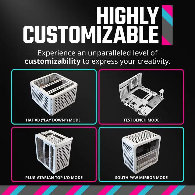 Alt view image 17 of 17 - Cooler Master QUBE 500 Flatpack White Small High Airflow Mid-Tower ATX Customizable Gaming PC Case, Tempered Glass, Vertical GPU Mount, USB-C, Carrying Handle, Gem Mini (Q500-WGNN-S00)