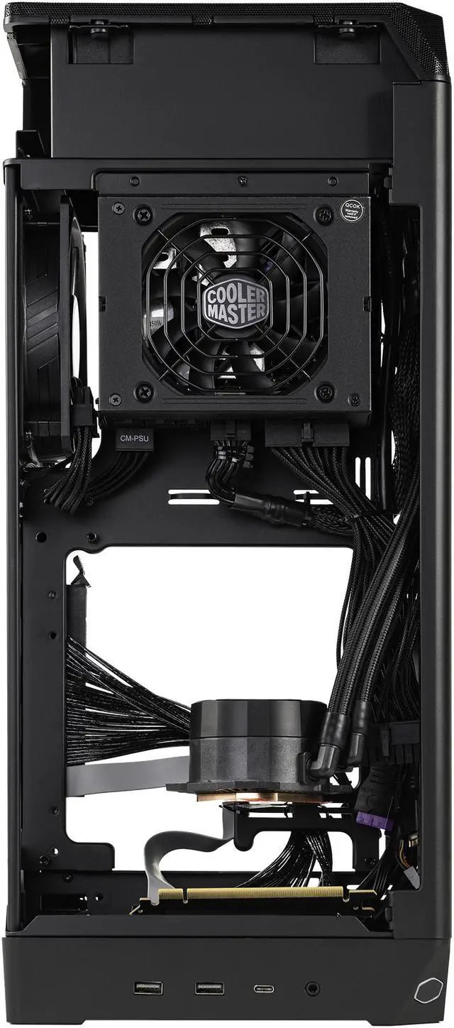 Alt view image 4 of 6 - Cooler Master NCORE 100 MAX ITX SFF Tower Case, Custom 120mm AIO, 850W SFX Gold ATX3.0 PSU, 4 Slot GPU, Vertical Mount GPU, PCIe 4.0 Riser, Anodized Aluminum, USB Type C, NR100-MNNN85-SL0