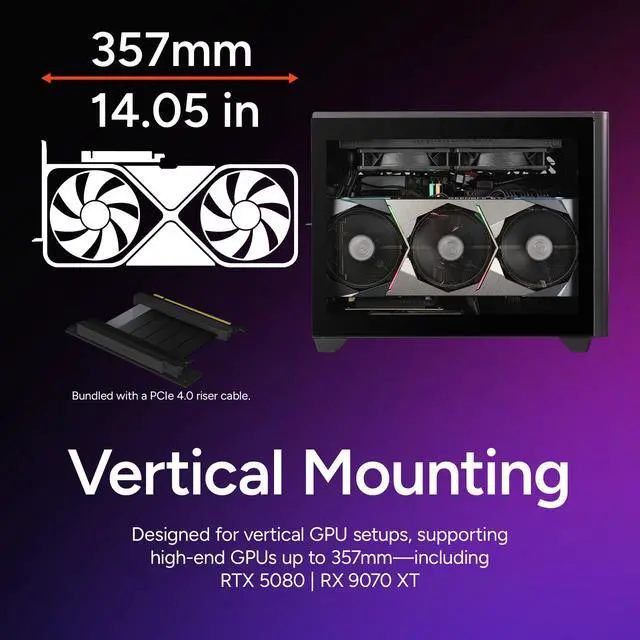 Alt view image 9 of 15 - Cooler Master NR200P V2 Mini-ITX PC Case Ready, SFX Fit PSU Ready to Install, 280mm AIO Support, 357mm Vertical GPU Mount, Designed Ready Nvidia RTX 5090 | AMD RX 9070 XT, Tempered Glass, DIY