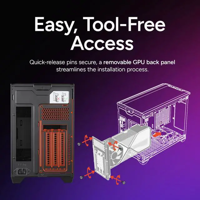 Alt view image 10 of 15 - Cooler Master NR200P V2 Mini-ITX PC Case Ready, SFX Fit PSU Ready to Install, 280mm AIO Support, 357mm Vertical GPU Mount, Designed Ready Nvidia RTX 5090 | AMD RX 9070 XT, Tempered Glass, DIY