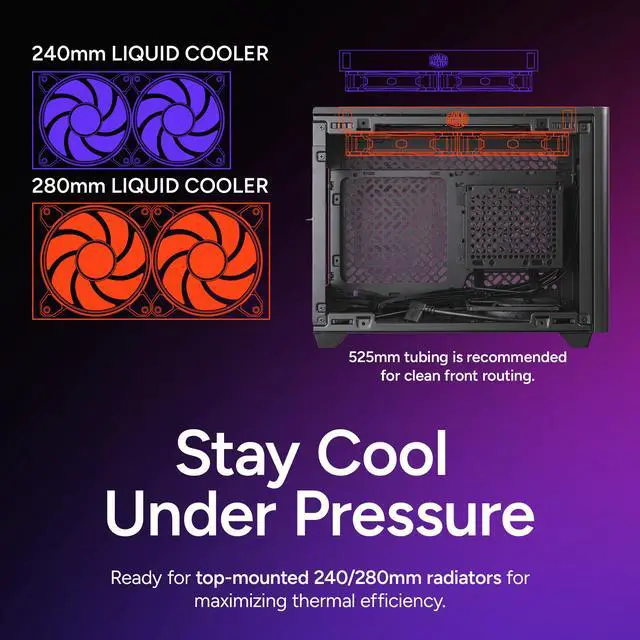 Alt view image 11 of 15 - Cooler Master NR200P V2 Mini-ITX PC Case Ready, SFX Fit PSU Ready to Install, 280mm AIO Support, 357mm Vertical GPU Mount, Designed Ready Nvidia RTX 5090 | AMD RX 9070 XT, Tempered Glass, DIY