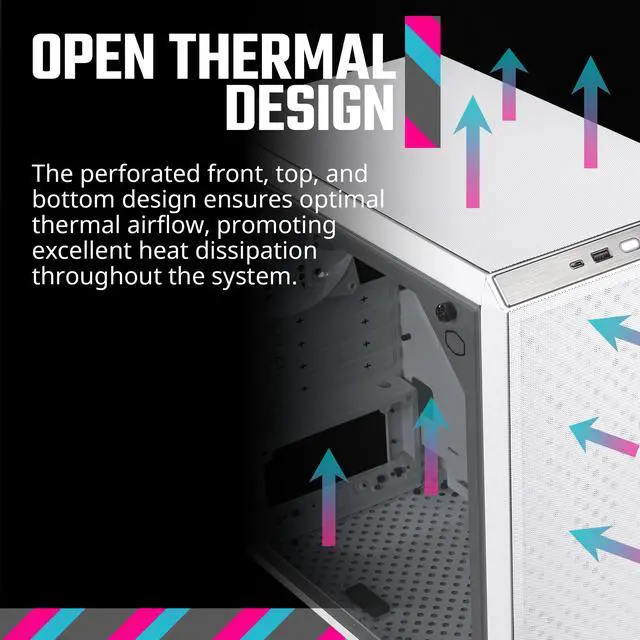 Alt view image 6 of 15 - Cooler Master Q300L V2 White Micro-ATX Tower, Magnetic Patterned Dust Filter, USB 3.2 Gen 2x2 (20GB), Tempered Glass, CPU Coolers Max 159mm, GPU Max 360mm, Fully Ventilated Airflow (Q300LV2-WGNN-S00)