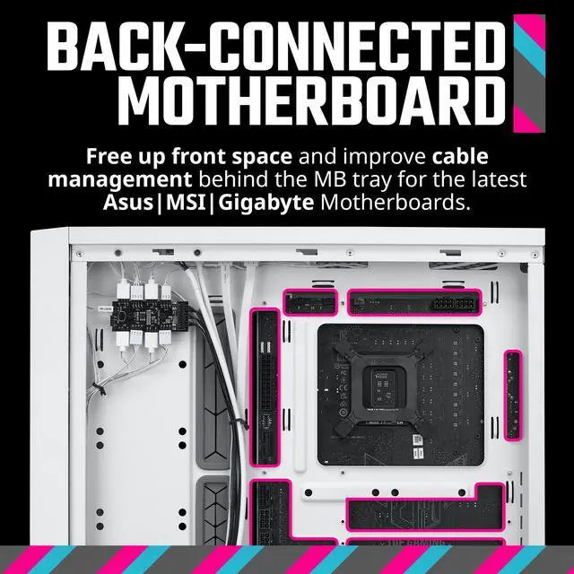 Alt view image 2 of 16 - Cooler Master MasterBox 600 ATX White Mid-Tower Case, Back-Connected Motherboard Asus|MSI|Gigabyte, 410mm GPU Max,*420mm AIO Max, Type C, Tempered Glass, Triple 140mm SickleFlow PWM, FineMesh Airflow
