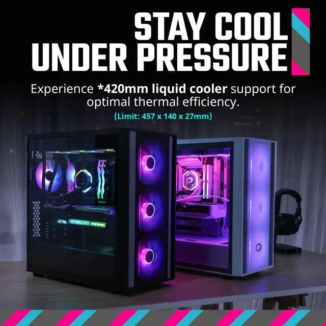 Alt view image 3 of 16 - Cooler Master MasterBox 600 ATX White Mid-Tower Case, Back-Connected Motherboard Asus|MSI|Gigabyte, 410mm GPU Max,*420mm AIO Max, Type C, Tempered Glass, Triple 140mm SickleFlow PWM, FineMesh Airflow