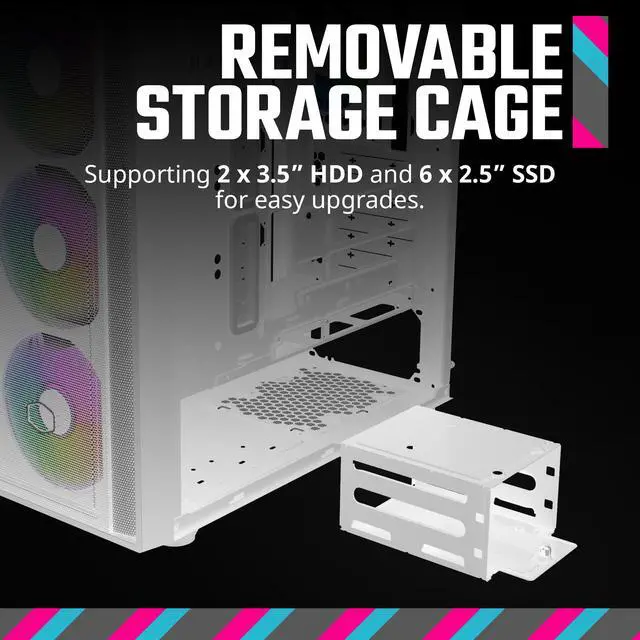 Alt view image 8 of 16 - Cooler Master MasterBox 600 ATX White Mid-Tower Case, Back-Connected Motherboard Asus|MSI|Gigabyte, 410mm GPU Max,*420mm AIO Max, Type C, Tempered Glass, Triple 140mm SickleFlow PWM, FineMesh Airflow
