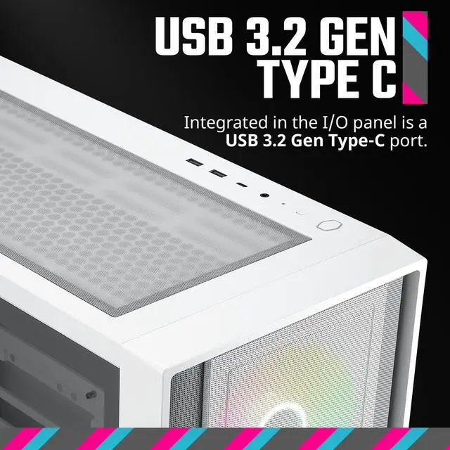 Alt view image 9 of 16 - Cooler Master MasterBox 600 ATX White Mid-Tower Case, Back-Connected Motherboard Asus|MSI|Gigabyte, 410mm GPU Max,*420mm AIO Max, Type C, Tempered Glass, Triple 140mm SickleFlow PWM, FineMesh Airflow