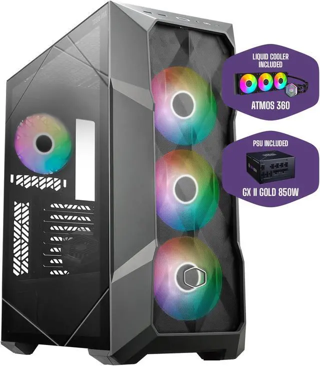Main image of Cooler Master TD500 MAX ATX Mid-Tower Case, Custom Atmos 360 MAX AIO, GX II Gold 850W ATX 3.0 PSU, Mobius 120P ARGB PWM Fan, Type C, Two-Stage Power Connector, Pre-Routed Cable Management