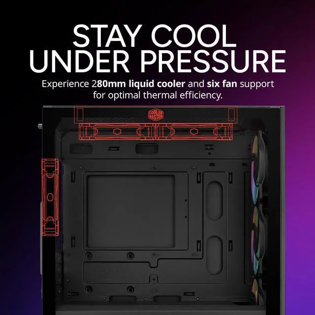 Alt view image 4 of 13 - Cooler Master Elite 302 Micro-ATX High Airflow Minimalist PC Case, 365mm GPU Max, 280mm AIO Max, Type C, Tempered Glass, Triple 120mm aRGB PWM Fan, Intakes Grill, Breathable PSU Shroud