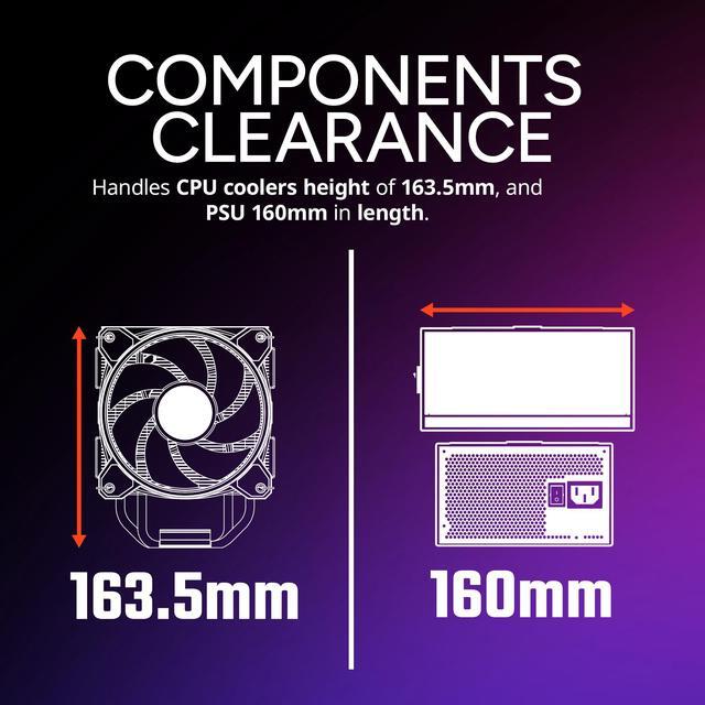Alt view image 5 of 13 - Cooler Master Elite 302 Micro-ATX High Airflow Minimalist PC Case, 365mm GPU Max, 280mm AIO Max, Type C, Tempered Glass, Triple 120mm aRGB PWM Fan, Intakes Grill, Breathable PSU Shroud