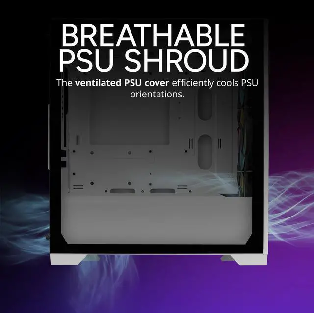 Alt view image 8 of 12 - Cooler Master Elite 302 White Micro-ATX High Airflow Minimalist PC Case, 365mm GPU Max, 280mm AIO Max, Type C, Tempered Glass, Triple 120mm aRGB PWM Fan, Intakes Grill, Breathable PSU Shroud