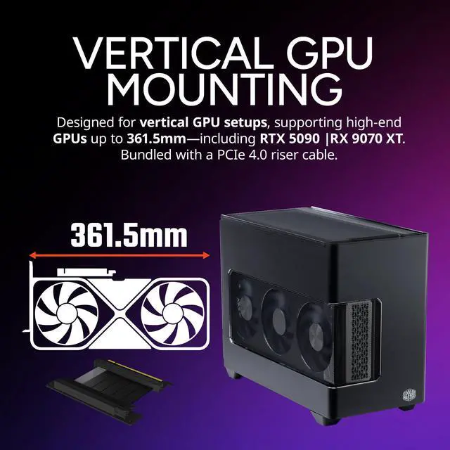 Alt view image 5 of 14 - Cooler Master NR200P V3 Mini-ITX PC Case, Top-Mount 240mm|280mm AIO, PCIe 5.0 Riser, 356mm Vertical GPU Mount, SFX PSU 130mm, Compatible RTX 5090|RX 7090 XT, Aluminum Panels, USB Type-C, DIY