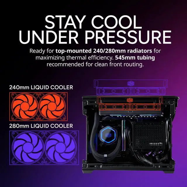 Alt view image 6 of 14 - Cooler Master NR200P V3 Mini-ITX PC Case, Top-Mount 240mm|280mm AIO, PCIe 5.0 Riser, 356mm Vertical GPU Mount, SFX PSU 130mm, Compatible RTX 5090|RX 7090 XT, Aluminum Panels, USB Type-C, DIY
