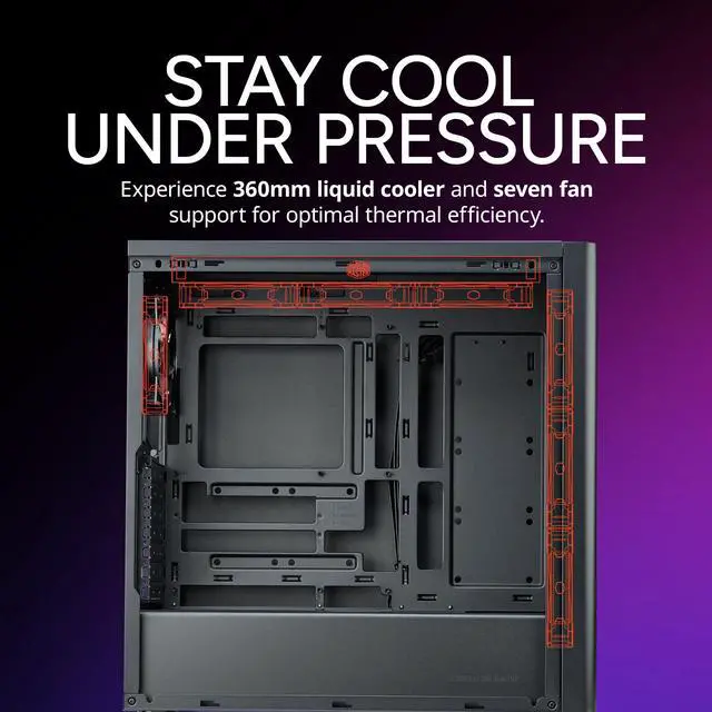 Alt view image 4 of 13 - Cooler Master Elite 502 ATX High Airflow Minimalist PC Case, 410mm GPU Max, Compatible RTX 5090|RX 7090 XT, 360mm AIO Max, Type C, Tempered Glass, Triple 120mm aRGB PWM Fan, Intakes Grill