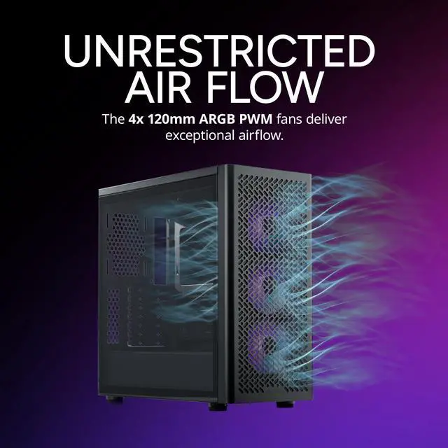 Alt view image 6 of 13 - Cooler Master Elite 502 ATX High Airflow Minimalist PC Case, 410mm GPU Max, Compatible RTX 5090|RX 7090 XT, 360mm AIO Max, Type C, Tempered Glass, Triple 120mm aRGB PWM Fan, Intakes Grill