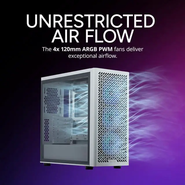 Alt view image 11 of 14 - Cooler Master Elite 502 ATX High Airflow Minimalist PC Case, 410mm GPU Max, Compatible RTX 5090|RX 7090 XT, 360mm AIO Max, Type C, Tempered Glass, Triple 120mm aRGB PWM Fan, Intakes Grill