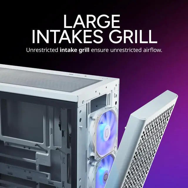 Alt view image 12 of 14 - Cooler Master Elite 502 ATX High Airflow Minimalist PC Case, 410mm GPU Max, Compatible RTX 5090|RX 7090 XT, 360mm AIO Max, Type C, Tempered Glass, Triple 120mm aRGB PWM Fan, Intakes Grill