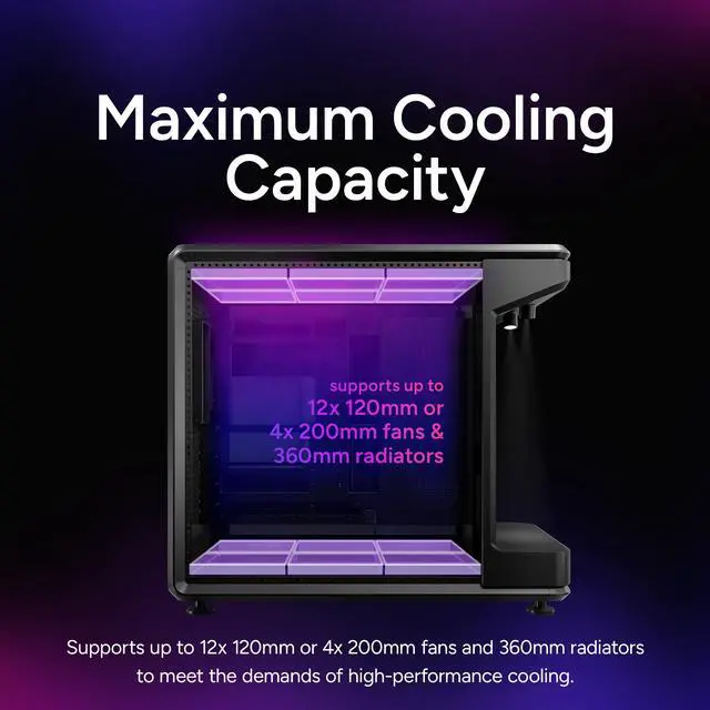 Alt view image 12 of 12 - Cooler Master MasterFrame 360 Stage LCD Open-Frame ATX PC Case, Front LCD Display, 430mm GPU Max, 360mm Radiator Support, Supports Up to 12 x120mm Fans, PCIe 5.0 Riser, USB4 Type-C, Vertical GPU Mount