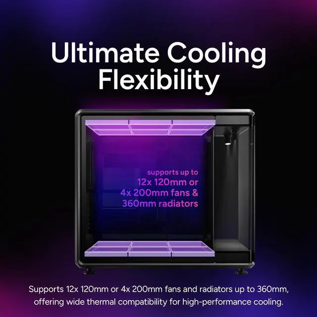 Alt view image 12 of 12 - Cooler Master MasterFrame 360 Panorama Open-Frame ATX PC Case, 3-Side Panoramic Tempered Glass, 430mm GPU Max, 360mm Radiator Support, PCIe 5.0, Supports Up to 12 x 120mm Fans, USB4 Type-C