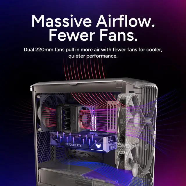 Alt view image 4 of 8 - Cooler Master HAF II 500 ATX PC Case, High Airflow Dual 220mm + 180mm Fans, 430mm Graphics Cards Support, 360mm AIO Support, ATX Motherboards, 4 Dual-Slot GPUs, Dedicated GPU Airflow, AI Workstation