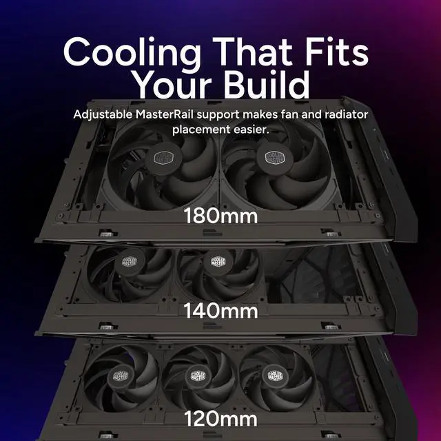 Alt view image 6 of 8 - Cooler Master HAF II 500 ATX PC Case, High Airflow Dual 220mm + 180mm Fans, 430mm Graphics Cards Support, 360mm AIO Support, ATX Motherboards, 4 Dual-Slot GPUs, Dedicated GPU Airflow, AI Workstation
