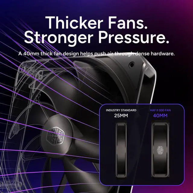 Alt view image 8 of 8 - Cooler Master HAF II 500 ATX PC Case, High Airflow Dual 220mm + 180mm Fans, 430mm Graphics Cards Support, 360mm AIO Support, ATX Motherboards, 4 Dual-Slot GPUs, Dedicated GPU Airflow, AI Workstation