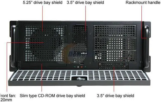 Alt view image 3 of 12 - hec RA455A00 4U Rackmount / Tower Server Case 6 External 5.25" Drive Bays
