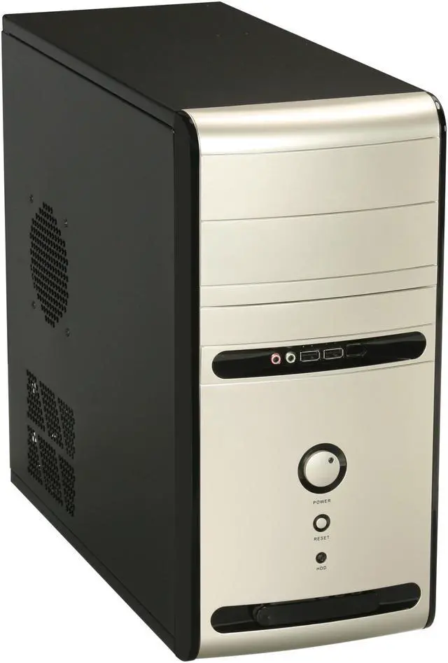 Main image of HEC 6K28BSX585 Black / Silver 0.8mm SECC Steel Micro ATX Mini Tower Computer Case 585W Power Supply