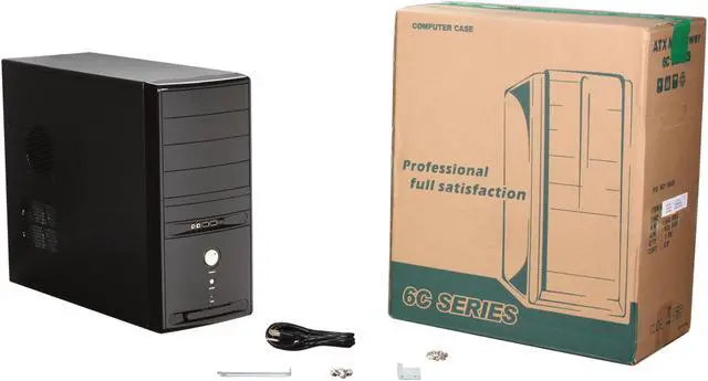 Alt view image 9 of 9 - HEC 6C28BBOH48D Black 0.8mm SECC Steel ATX Mid Tower Computer Case 485W Power Supply