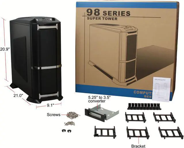 Alt view image 10 of 10 - HEC 98 98R9BB Black 1.0 mm thickness SECC or aluminum ATX Full Tower Computer Case