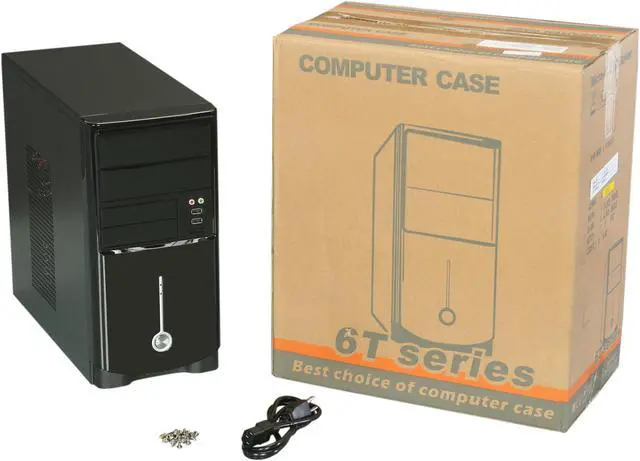 Alt view image 9 of 9 - HEC 6T Series 6T10LOH585 Black SECC Steel MicroATX Mini Tower Computer Case with HP585 Power Supply