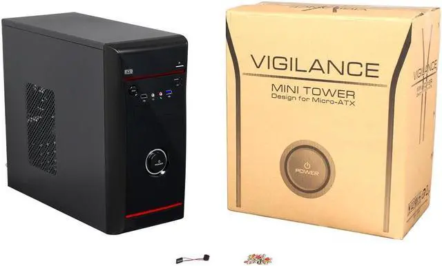 Alt view image 10 of 10 - HEC Vigilance-CIA Black 0.5 mm Thickness SGCC Micro ATX Mini Tower Computer Case with 8cm Fan, 1x USB3.0 and HD Audio