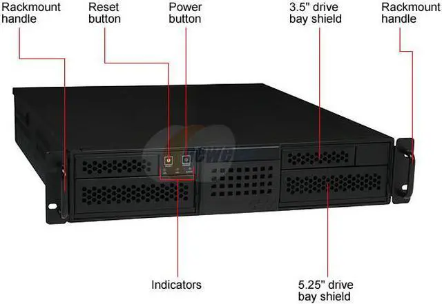 Alt view image 3 of 9 - CHENBRO RM22500-400 1.2 mm SGCC 2U Rackmount Cost-Effective Data Backup Server Chassis 400W 2 External 5.25" Drive Bays