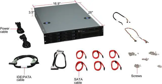 Alt view image 7 of 8 - Chenbro Case RM21706 (RM21706T-T) 2U DP with 6 x Hotswap HDDs, SAS/SATA BP, Zippy Redundant Power Supply 500W (PS-R2W-6500P-T), Ideal For General Purpose Server - OEM