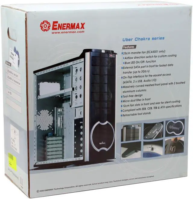 Alt view image 12 of 12 - ENERMAX Uber Chakra ECA5001BS Silver Aluminum / Steel ATX Full Tower Computer Case